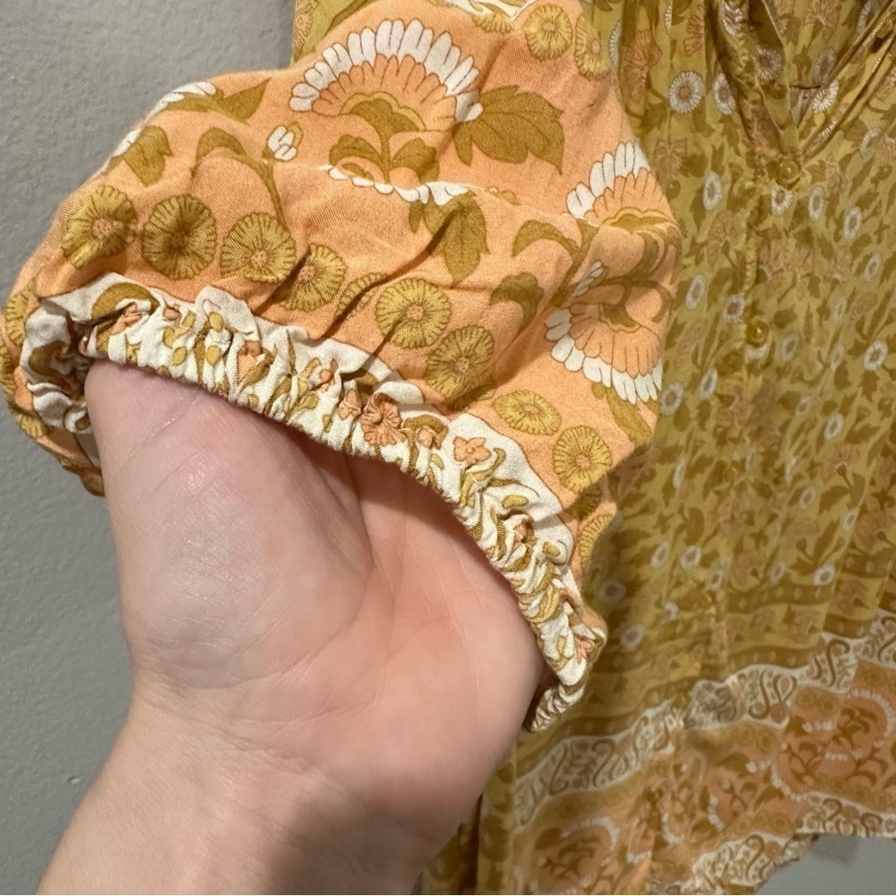 Jaase Boho Cottagecore Chartreusse Yellow Top Button Down Size Small - Picture 5 of 10